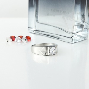 yunnique Men's Geometric <b>Titanium</b> Steel <b>Ring</b> With Black Stone Prong Setting Wedding Jewelry Silver Color - Product Image 3