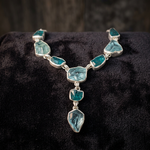 Lovely Aquamarine & Apatite Rough 925 Sterling <b>Silver</b> Link Chain <b>Necklace</b>-Wedding Engagement Gift Statement Jewelry - Product Image 3