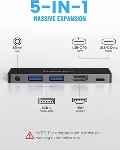 Dockteck iPad Pro <span class=keywords><strong>USB</strong></span> <span class=keywords><strong>C</strong></span> HUB 4K 60Hz <span class=keywords><strong>HDMI</strong></span> 5-in-1อะแดปเตอร์สำหรับ iPad Pro M4 M2 M1 iPad Air 6 5 13 11 3.5มม. สัญญาณเสียง100W PD <span class=keywords><strong>USB</strong></span> 3.0 - Product Image 2