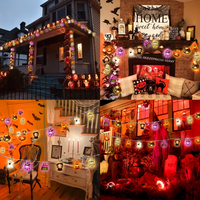1 Buah Lampu Tali LED 3V Halloween Tidak Dapat Diredupkan 10/20 LED Lampu Peri Hantu Labu Laba-laba Mumi Kerangka Lampu Peri Pesta Liburan Rumah