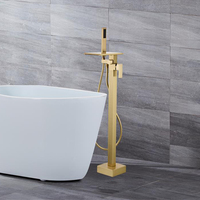 Carré en laiton montage au sol cascade bain douche mitigeur salle de bain mitigeur autoportant baignoire robinet ensemble