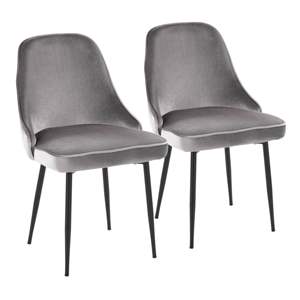 LumiSource DB Marcel Contemporary <b>Dining</b> <b>Chair</b> Set 2 Black Frame Silver <b>Velvet</b> Fabric for Living Room Light Feature Home - Product Image 1