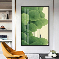 Décoration murale de luxe encadrée sur support en papier, peinture sur porcelaine cristalline, feuille de lotus géante, figure humaine, pour salon