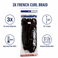 Extensions de tresses au crochet en fibre synthétique haute température, ondulations lâches, style French Curl, 22 pouces, 3X 205g
