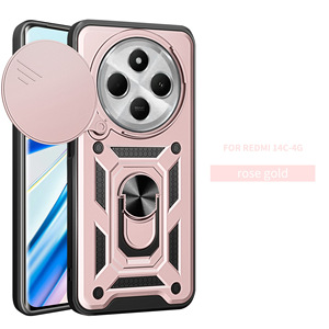 Coque de téléphone antichoc en TPU et PC avec protection magnétique, <span class=keywords><strong>couverture</strong></span> intégrale, cache-caméra coulissant et support, personnalisable, MOQ 30 pièces, modèle Redmi 14C, couleur rouge - Product Image 5