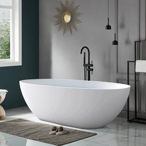 Baignoire autoportante ovale en pierre artificielle blanc mat, texture ardoise, surface solide, pour immersion profonde, stock local US - Product Image 3