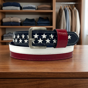 Cinturón de Béisbol Reversible con Patrón de Estrellas, Cinturón de Cuero Vacuno con Hebilla Rectangular Plateada, Estilo Casual, Cinturón de Cuero Genuino - Product Image 3