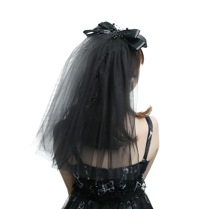 Acessórios do casamento véu branco preto lockstitch mantilla bachelorette véus véu nupcial curto