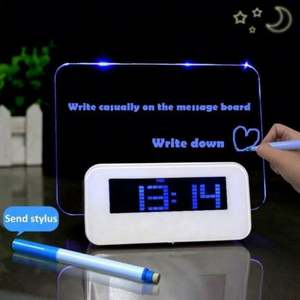 Reloj Despertador Multifuncional con Tablero de Mensajes LED Fluorescente, Sensor de Luz Nocturna, Reloj Digital - Product Image 4