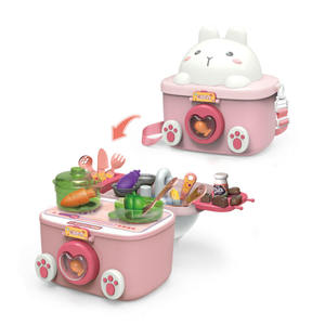Sac à dos de rangement Lapin 4-en-1 : Ensemble de jeu d'imitation pour cuisine, docteur, maquillage et pâte à modeler, avec lumière et pulvérisation d'eau, cadeau pour enfants - Product Image 1