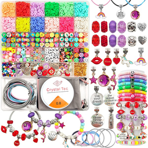 Bracelet Making Crafts Kit Flat Colorful Clay Beads Jewelry Making Christmas Birthday Gifts Toys for Girls Age 8-12