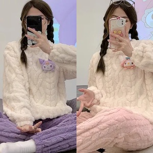 <span class=keywords><strong>Pigiama</strong></span> in pile di corallo all'ingrosso a basso prezzo; Pantaloni in pile di corallo a maniche lunghe da <span class=keywords><strong>donna</strong></span> autunno e inverno vestiti per la casa in due pezzi - Product Image 6