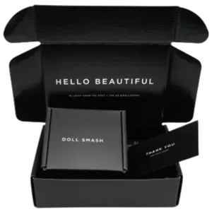 Caja de papel de embalaje para cosméticos, embalaje minimalista con logotipo personalizado, color negro puro, con pegatinas