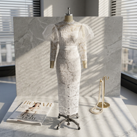 Robe de soirée pour femmes grandes tailles S-4XL, col rond, dentelle transparente, patchwork, taille haute, coupe ajustée, pour banquet et soirée