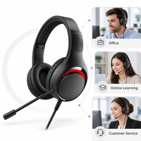 Headset Berkabel dengan Mikrofon, Peredam Kebisingan Aktif, Headband yang Dapat Disesuaikan, Nyaman untuk Penggunaan di Kantor, Daya Tahan Baterai 5-10 Jam