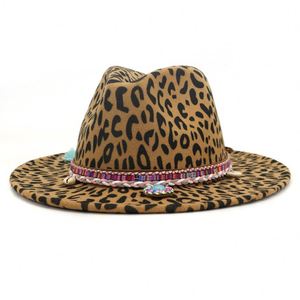 X3082 Chapeau unisexe en laine à imprimé léopard, casquette jazz tendance, chapeau Panama en laine Homburg - Product Image 4