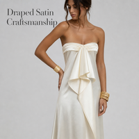 Robe longue de soirée élégante sans bretelles en satin pour femme - Robe de soirée longue et fluide
