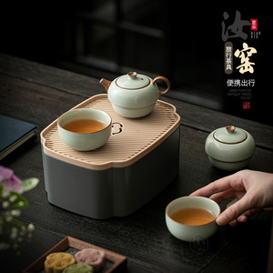 Juego de Té de Viaje Tianqing Ru Kiln, Una Tetera y Dos Tazas, Portátil, de Cerámica, de Lujo, Estilo Retro, Regalo para Personas Mayores - Product Image 4