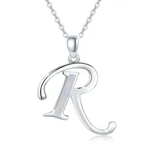 Collana con nome lettera personalizzata in argento Sterling 925 con lettera iniziale R monogramma con gioielli con collana di alfabeto opale creato