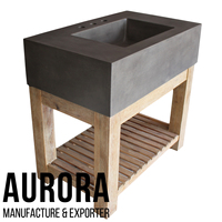 Nouveau style de vanités de salle de bain très vendues mélange de matériaux meubles d'extérieur table en béton et bois avec logo