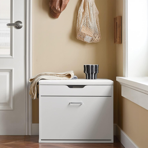 White Slim Entryway Shoe Bench with Soft Cushion, Foldable Narrow Shoe Storage <strong>Cabinet</strong> for <strong>Hallway</strong> <strong>Small</strong> Spaces - Product Image 6