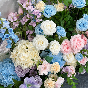 Ensemble d'arrangements floraux artificiels de haute qualité en <span class=keywords><strong>rose</strong></span> et bleu pour les mariages, décorations de fond de scène de mariage et accessoires floraux - Product Image 4