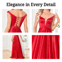 Robe de soirée rouge scintillante personnalisée, sans manches, col en V profond, coupe trapèze, longue, pour banquet, demoiselle d'honneur, invitée de mariage, vente en gros