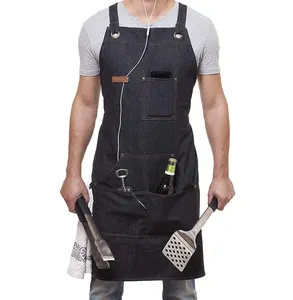 Wholesale Long Sleeve <strong>Personalised</strong> Bbq <strong>Aprons</strong> for Men, Customizable Vintage Jeans Barbeque <strong>Aprons</strong> for Restaurants - Product Image 1