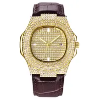 Relógios masculinos, relógios micro com pulseira de cristal, pulseira de couro, relógios quadrados, strass, relógios masculinos, presente