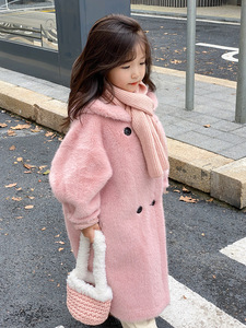 Cappotto in <span class=keywords><strong>pelliccia</strong></span> sintetica di velluto di visone Midi con cappuccio e cappuccio per ragazzi e ragazze lungo abbigliamento per il corpo in <span class=keywords><strong>pelliccia</strong></span> per bambini - Product Image 2