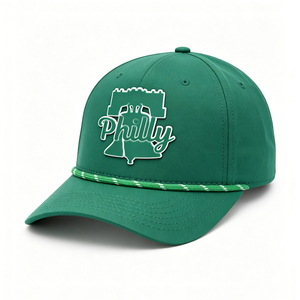 Green Philly City Logo Baseball Hat, <b>Quick</b> <b>Dry</b> Perforated Sports <b>Cap</b> with Rope Detail, Casual Streetwear Outdoor Hat - Product Image 3