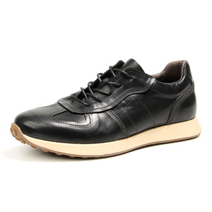 Washed Horseskin Running Shoes Men's Casual Genuine Leather Retro Distressed Fashionable Forrest Gump Shoes <b>Black</b> Light Brown - Product Image 1