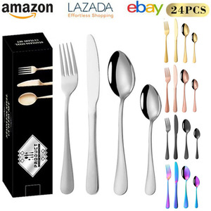 Juego de cubiertos de acero inoxidable 304 de 24 piezas, cuchara para postre/estilo occidental, juego de tenedores y cuchillos para carne de hotel - Product Image 1