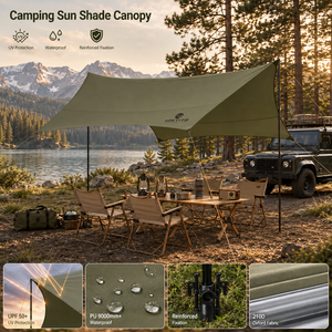 Auvent de <span class=keywords><strong>camping</strong></span> imperméable, bâche de protection solaire pour plage, pique-nique, <span class=keywords><strong>camping</strong></span> en voiture, <span class=keywords><strong>hamac</strong></span>, tente de soleil extérieure pour 6-8 personnes - Product Image 1