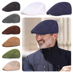 男性用女性用通気性メッシュ中空ベレー帽薄手の弾性バンド春夏レトロカジュアルゴルフ運転トラック運転手無地ニュースボーイキャップ - Product Image 1