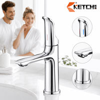 Robinet de lavabo moderne à levier unique avec bec conique et aérateur, corps incurvé organique, monotrou, en alliage de zinc