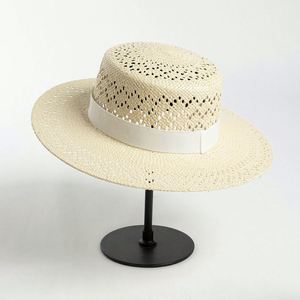 New Fashionable Casual Paper Straw Boater <b>Hat</b> Spring Summer Hollow Out Beach <b>Hat</b> - Product Image 1
