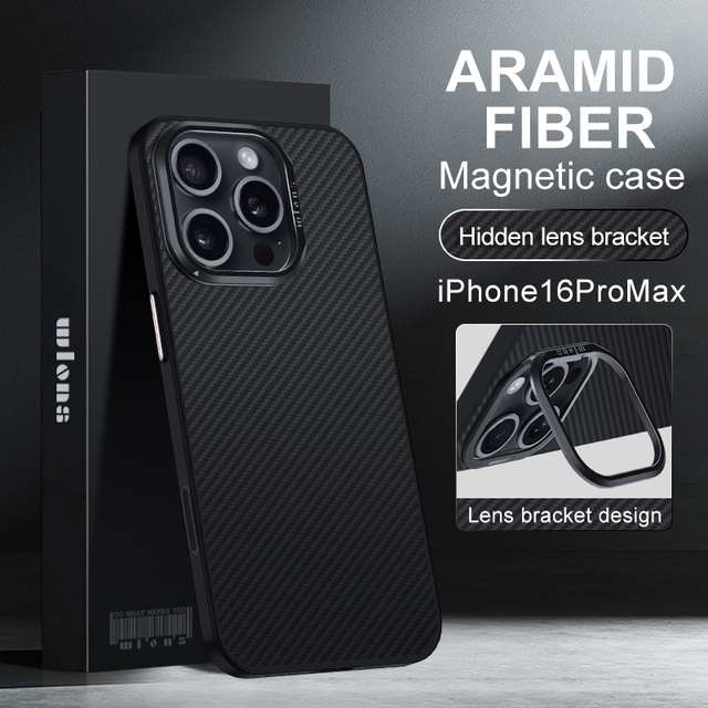 For Laudtec Sjk991 for iPhone 16 Pro Max Aramid Fiber Protective Case Shockproof Magnetic Charging Back Cover Screen Protector