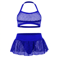 Ensemble de lingerie personnalisé pour femme, grande taille XXL, été, 2 pièces, en résille, avec soutien-gorge à armatures et bonnets couvrants, style licou ajouré, jupe à volants