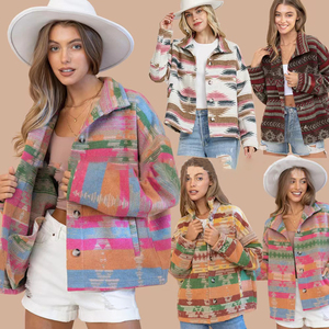 2025 nouveau <span class=keywords><strong>Style</strong></span> femmes veste en laine motif aztèque personnalisé pour automne hiver bouton respirant décoré prix de gros - Product Image 3