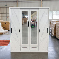 Armoire coulissante 4 portes en acier imprimé, miroir marbre blanc, anti-rouille, verrouillable, 160 cm, pour l'Indonésie et les Philippines