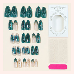 Uñas Acrílicas de Diseño <span class=keywords><strong>Verde</strong></span> Concha, Hechas a Mano, de Lujo, Reutilizables, Venta al Por Mayor - Product Image 2