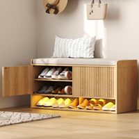 Banco de Almacenamiento de Zapatos de Madera Acanalado con Luz LED con Sensor, Estante Ajustable, Diseño Ecológico y Duradero para Entrada y Oficina en Casa