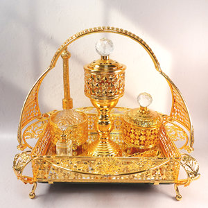 Luce di lusso in metallo Bakhoor arabo bruciatore di incenso Set decorazione per la casa soggiorno ornamenti vassoio specchio medio oriente bruciatore di incenso - Product Image 1