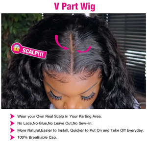Peluca rizada en V de cabello humano, mejora de la peluca en U con cordón, 250% de densidad, sin pegamento, forma de V, peluca completa con clip para la mitad de la cabeza - Product Image 3