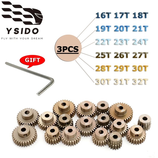 3PCS 48P Metal Pinion Motor Gear 16T- 32T 3.175mm Shaft for Traxxas Arrma HSP HPI AXIAL Tamiya Losi 1/10 RC Model Car Parts