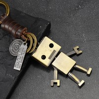 Porte-clés robot vintage en bronze antique, articulations mobiles, breloque de sac en cuir de vachette rétro, cadeau créatif, vente en gros