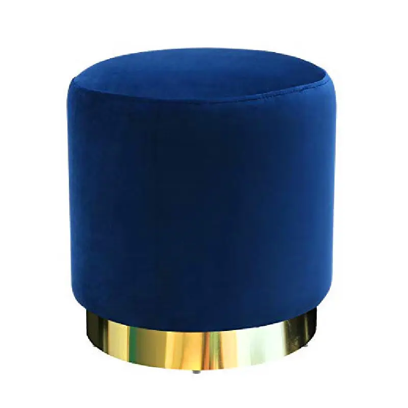 Modern Velvet Footstool Metal ring Round Ottoman Pouf