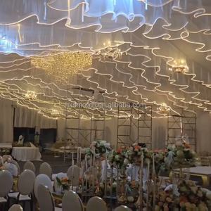 ผ้าชีฟองสีขาวหรูหราสำหรับงานแต่งงาน พร้อมไฟ LED สำหรับตกแต่งแขวนเพดาน - Product Image 1