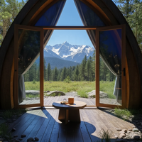 Maison préfabriquée A-Frame en bois, acier et verre, style postmoderne, étanche, avec toit en arche triangulaire et design de toit en pente, idéale pour Airbnb